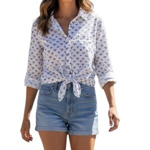 Seven 7 Button Down Knot Tie Front Long Sleeve Size S